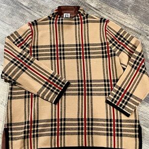 Anne Klein Turtleneck Plaid Sweater in Beige and Red Women’s XL
